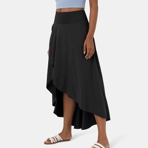 Halara Breezeful High Waisted High Low Ruffle 2-in-1 Quick Dry Maxi Skirt BlackM